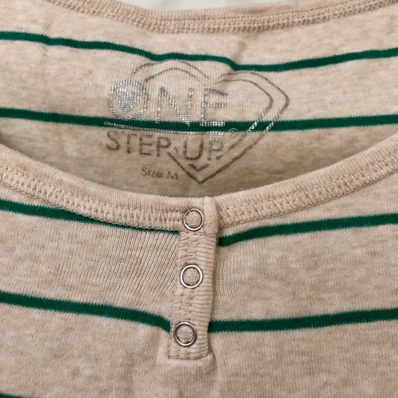 One Step Up 3/4 Sleeve Raglan Cotton Striped Shirt - Picture 3 of 16